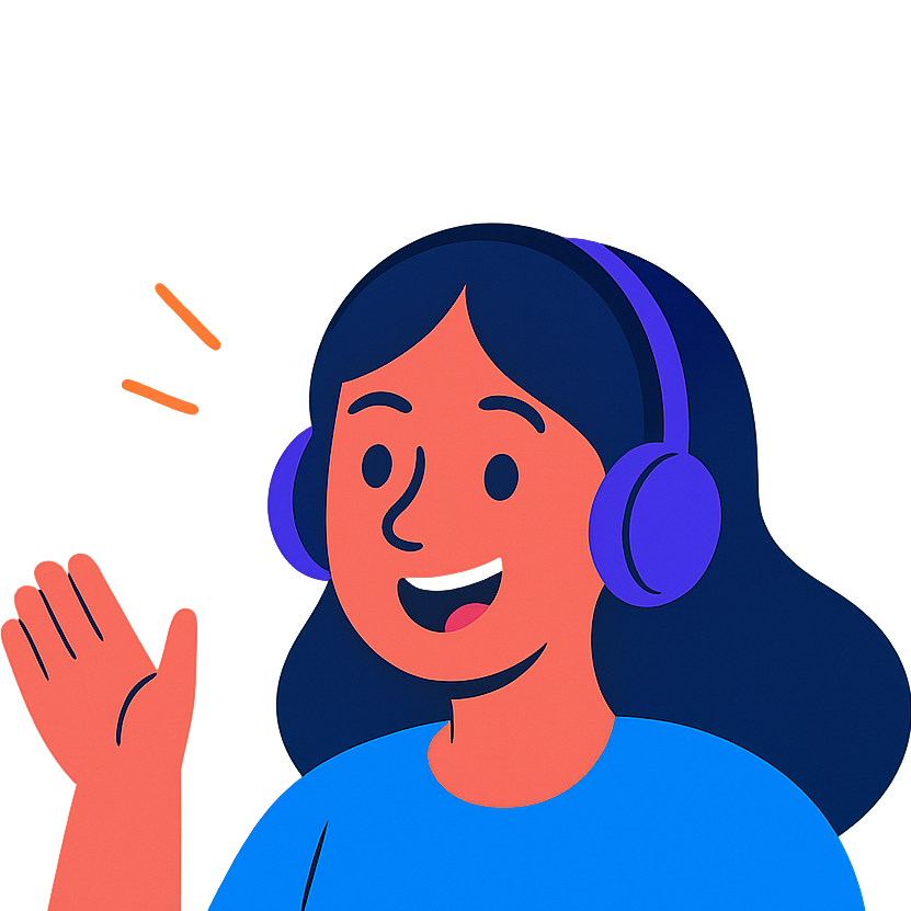 Девушка в наушниках машет рукой